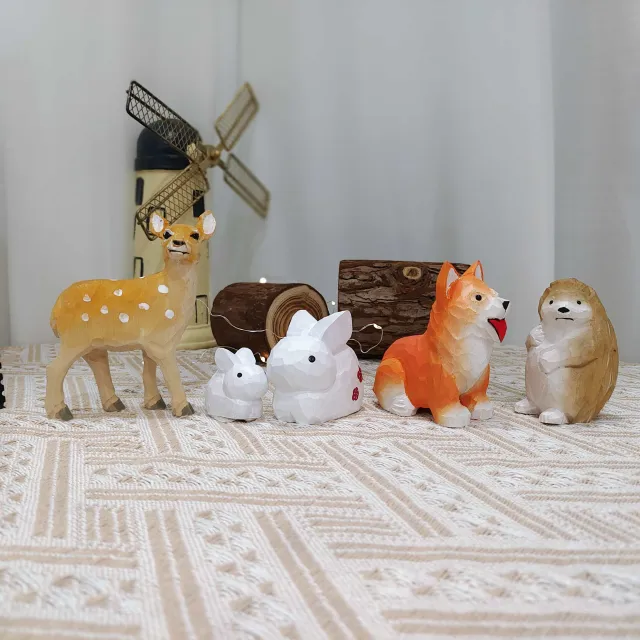 Dog, Rabbits, Deer, Hedgehog, handmade wood carving, solid wood ornaments, handmade wood crafts